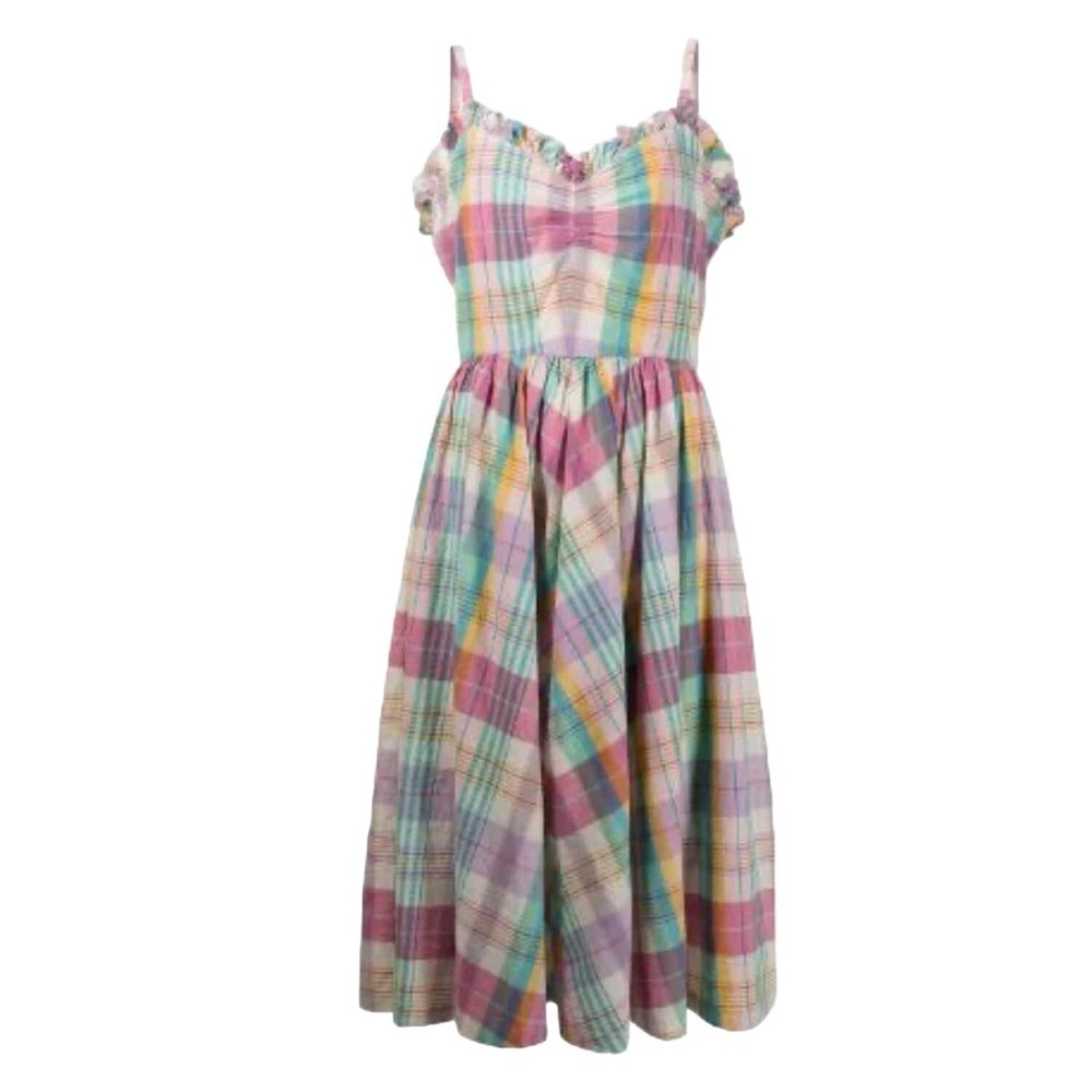 POLO Ralph Lauren Madras Plaid Ruffle Midi Dress Size US 2 Boho Cottagecore